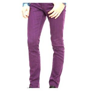 Purple pinstripe skinny jeans